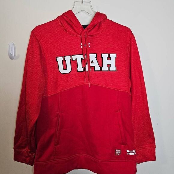 Men's Under Armour Red Utah Utes Fleece ColdGear Pullover Hoodie Medium - Picture 1 of 3